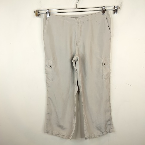 Sigrid Olsen Pants - Sigrid Olsen Silk Cargo Pants Medium Womens Cropped Lightweight Neutral